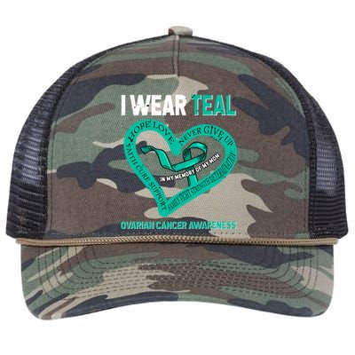 I Wear Teal In My Memory Of My Mom Ovarian Cancer Awareness Cute Gift Retro Rope Trucker Hat Cap