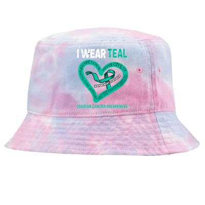 I Wear Teal In My Memory Of My Mom Ovarian Cancer Awareness Cute Gift Tie-Dyed Bucket Hat