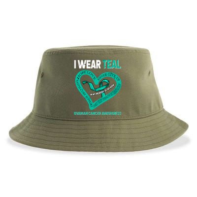 I Wear Teal In My Memory Of My Mom Ovarian Cancer Awareness Cute Gift Sustainable Bucket Hat