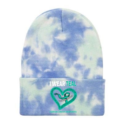 I Wear Teal In My Memory Of My Mom Ovarian Cancer Awareness Cute Gift Tie Dye 12in Knit Beanie