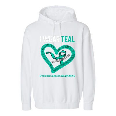 I Wear Teal In My Memory Of My Mom Ovarian Cancer Awareness Cute Gift Garment-Dyed Fleece Hoodie