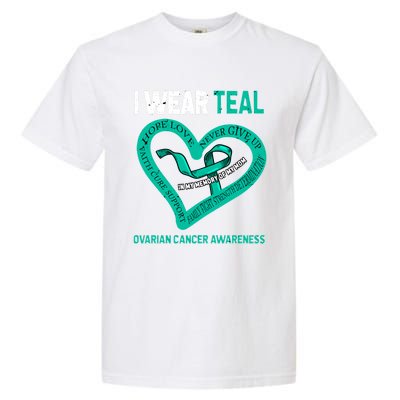 I Wear Teal In My Memory Of My Mom Ovarian Cancer Awareness Cute Gift Garment-Dyed Heavyweight T-Shirt