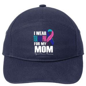 I Wear Teal Blue Pink For My Mom Thyroid Cancer Feather Funny Gift 7-Panel Snapback Hat