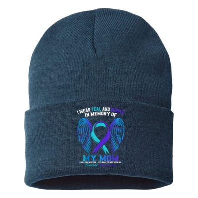 I Wear Teal And Purple For My Mom Suicide Awareness Sustainable Knit Beanie