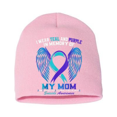 I Wear Teal And Purple For My Mom Suicide Awareness Short Acrylic Beanie