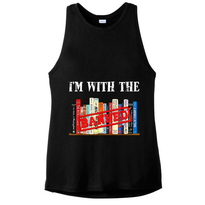 I'm With The Banned Funny Book Readers I Read Banned Books Ladies PosiCharge Tri-Blend Wicking Tank