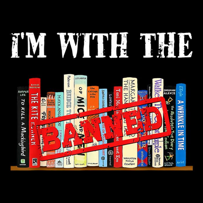 I'm With The Banned Funny Book Readers I Read Banned Books 7-Panel Snapback Hat