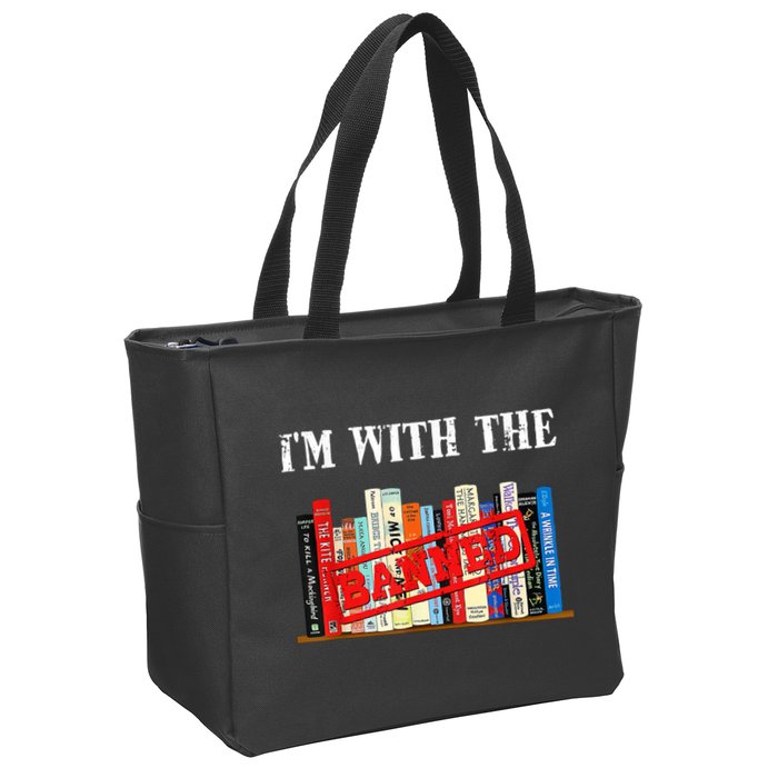 I'm With The Banned Funny Book Readers I Read Banned Books Zip Tote Bag