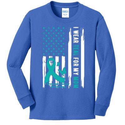 I Wear Teal For My Mom Ovarian Cancer Awareness Gift Kids Long Sleeve Shirt