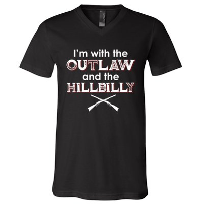 IM With The Outlaw And The Hillbilly 2024 Saying Quote V-Neck T-Shirt