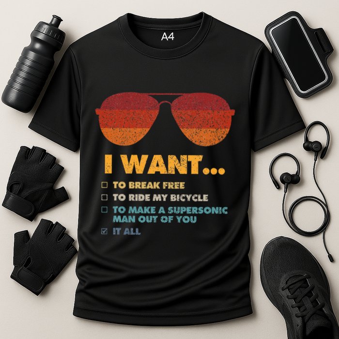 I Want To Ride My Bicycle I Aviator Sunglasses Cooling Performance Crew T-Shirt