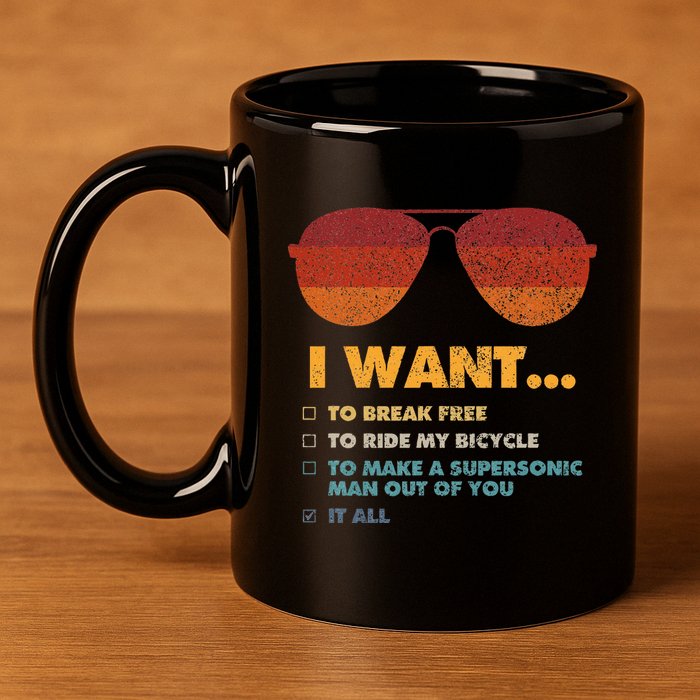 I Want To Ride My Bicycle I Aviator Sunglasses 11oz C Handle Ceramic Mug