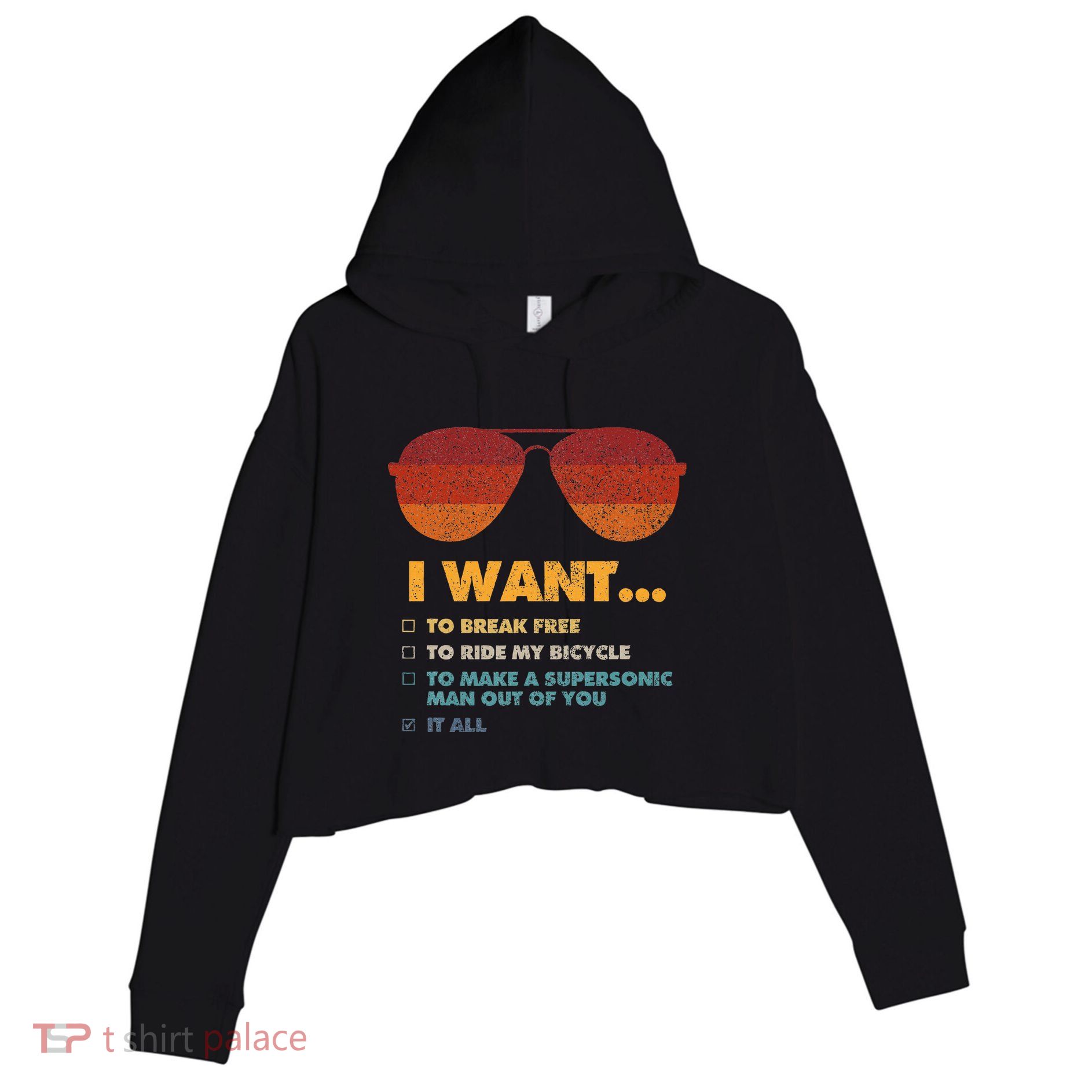 I Want To Ride My Bicycle I Aviator Sunglasses Crop Fleece Hoodie