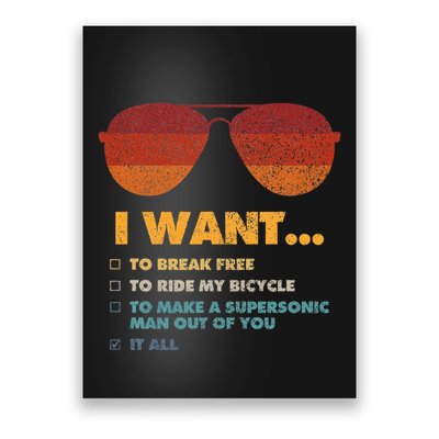I Want To Ride My Bicycle I Aviator Sunglasses Poster