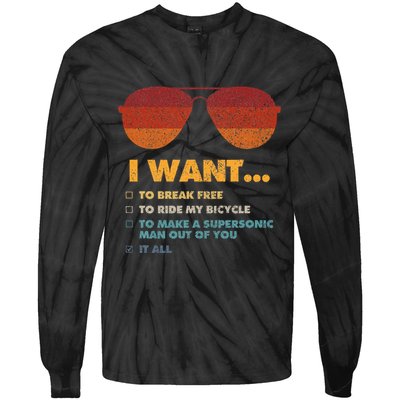 I Want To Ride My Bicycle I Aviator Sunglasses Tie-Dye Long Sleeve Shirt