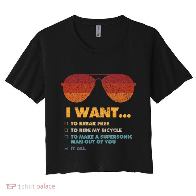 I Want To Ride My Bicycle I Aviator Sunglasses Crop Top