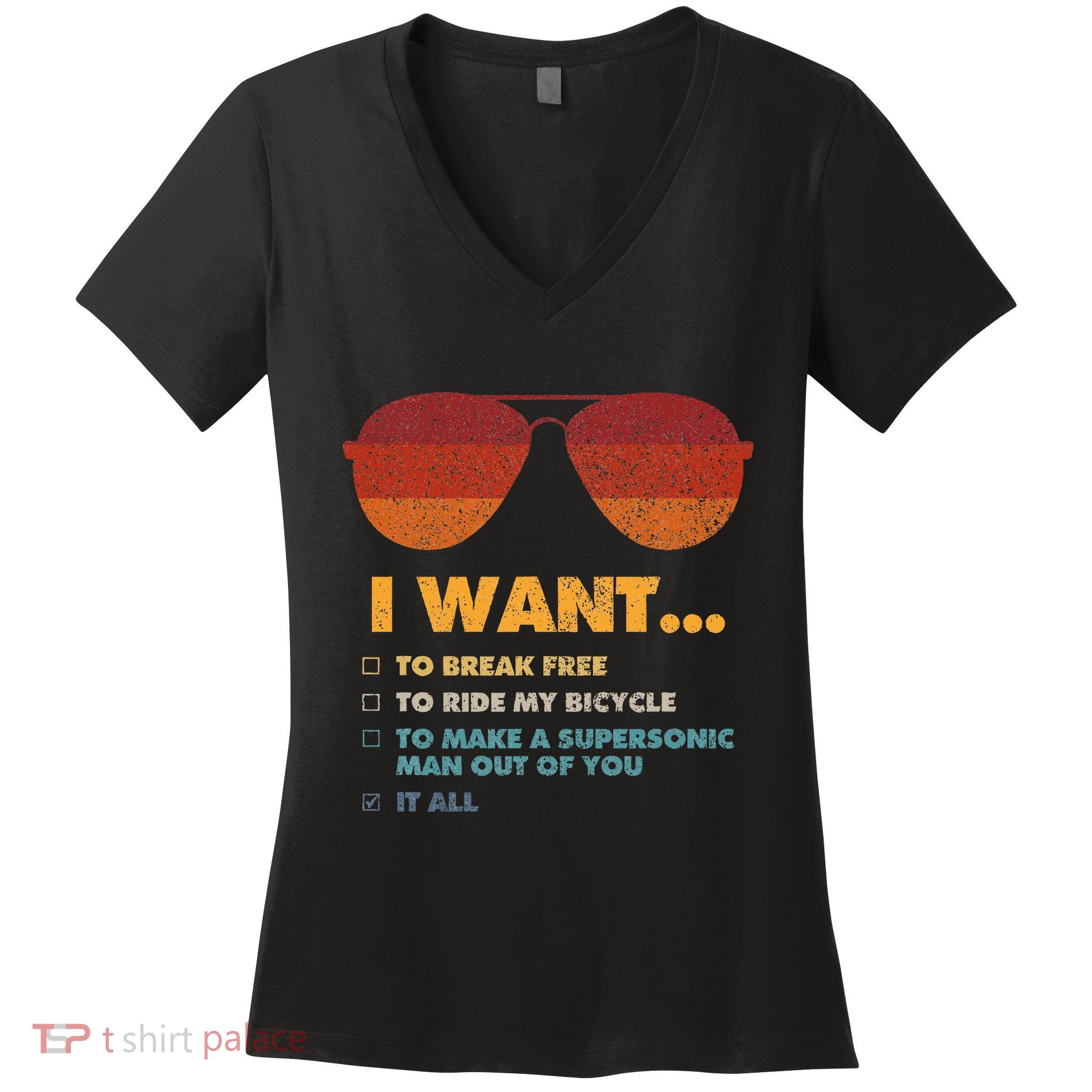 I Want To Ride My Bicycle I Aviator Sunglasses Women's V-Neck T-Shirt
