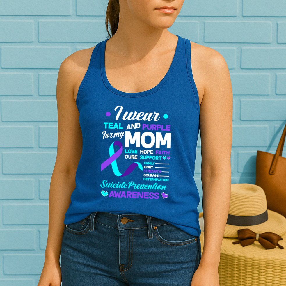 I Wear Teal And Purple For My Mom Suicide Prevention Awareness Gift Womens Tank Top