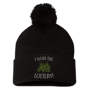 I Won The Lottery Game Winner Luck Lottery Scratcher Pom Pom 12in Knit Beanie