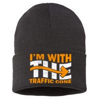 IM With The Traffic Cone Costume Funny Halloween Couple Sustainable Knit Beanie