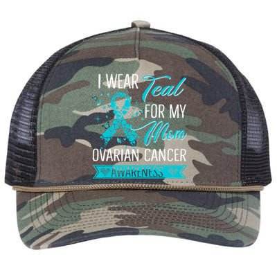 I Wear Teal For My Mom Ovarian Cancer Awareness Gift Retro Rope Trucker Hat Cap