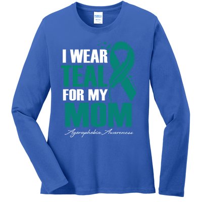 I Wear Teal For My Mom Agoraphobia Awareness Feather Great Gift Ladies Long Sleeve Shirt