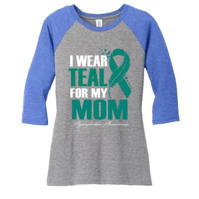 I Wear Teal For My Mom Agoraphobia Awareness Feather Great Gift Women's Tri-Blend 3/4-Sleeve Raglan Shirt