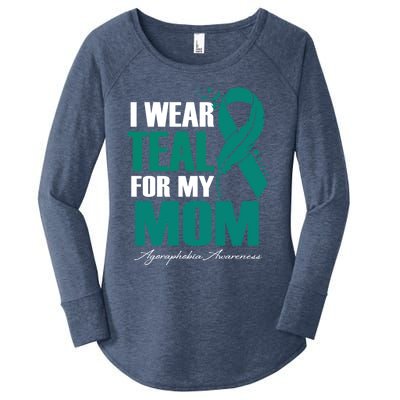 I Wear Teal For My Mom Agoraphobia Awareness Feather Great Gift Women's Perfect Tri Tunic Long Sleeve Shirt