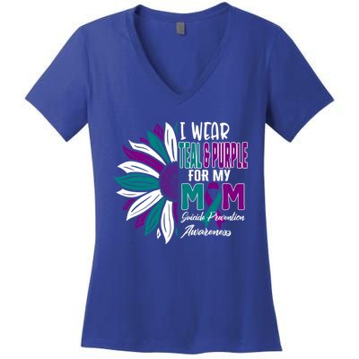 I Wear Teal And Purple For My Mom Suicide Prevention Awareness Gift Women's V-Neck T-Shirt