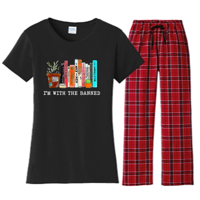 Im With The Banned Funny Book Readers I Read Banned Books Women's Flannel Pajama Set