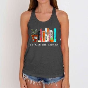 Im With The Banned Funny Book Readers I Read Banned Books Women's Knotted Racerback Tank