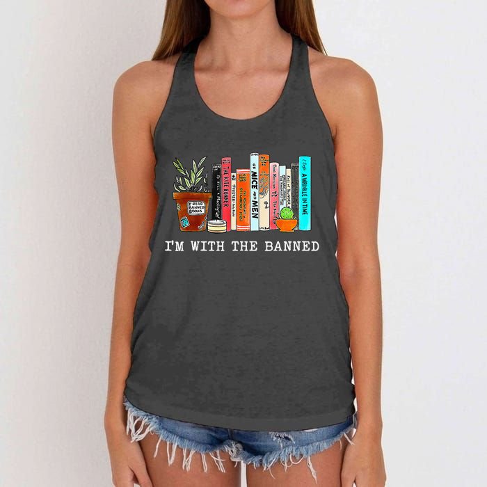 Im With The Banned Funny Book Readers I Read Banned Books Women's Knotted Racerback Tank