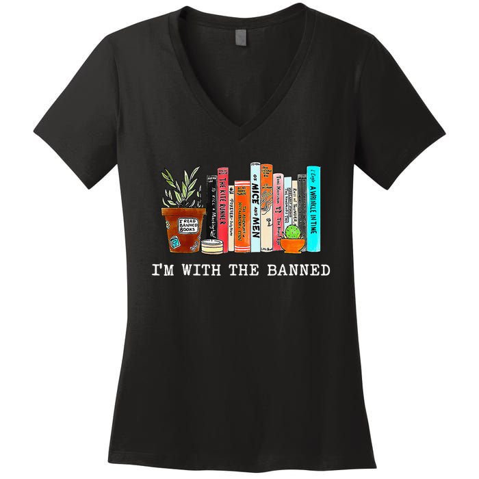 Im With The Banned Funny Book Readers I Read Banned Books Women's V-Neck T-Shirt