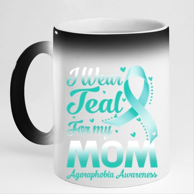 I Wear Teal For My Mom Agoraphobia Awareness Ribbon Gift 11oz Black Color Changing Mug