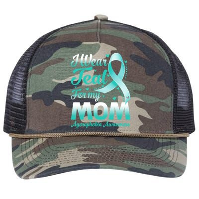 I Wear Teal For My Mom Agoraphobia Awareness Ribbon Gift Retro Rope Trucker Hat Cap