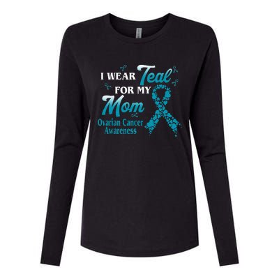 I Wear Teal For My Mom Ovarian Cancer Awareness Blue Ribbon Womens Cotton Relaxed Long Sleeve T-Shirt