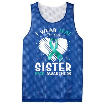 I Wear Teal For My Sister Ptsd Awareness Ribbon Gift Mesh Reversible Basketball Jersey Tank