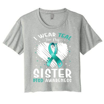 I Wear Teal For My Sister Ptsd Awareness Ribbon Gift Women's Crop Top Tee