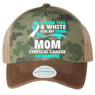 I Wear Teal And White For My Mom Cervical Cancer Awareness Gift Legacy Tie Dye Trucker Hat