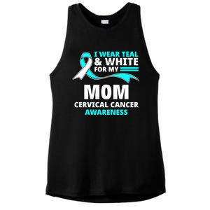 I Wear Teal And White For My Mom Cervical Cancer Awareness Gift Ladies PosiCharge Tri-Blend Wicking Tank