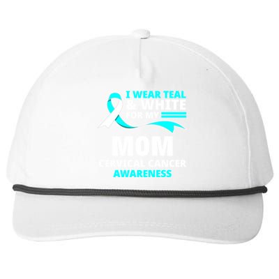 I Wear Teal And White For My Mom Cervical Cancer Awareness Gift Snapback Five-Panel Rope Hat