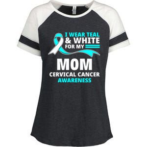 I Wear Teal And White For My Mom Cervical Cancer Awareness Gift Enza Ladies Jersey Colorblock Tee