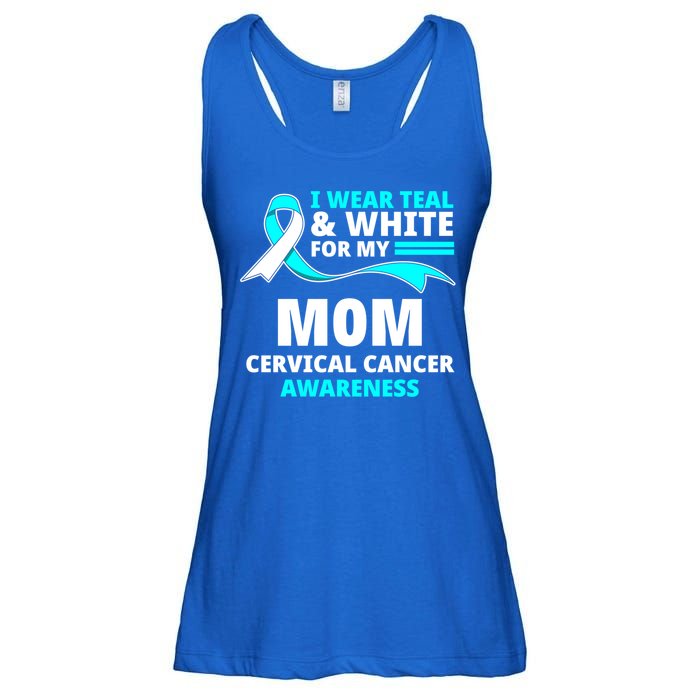 I Wear Teal And White For My Mom Cervical Cancer Awareness Gift Ladies Essential Flowy Tank