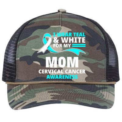 I Wear Teal And White For My Mom Cervical Cancer Awareness Gift Retro Rope Trucker Hat Cap