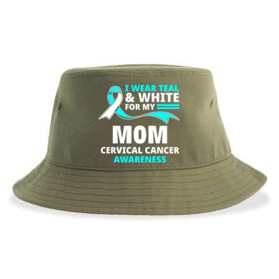 I Wear Teal And White For My Mom Cervical Cancer Awareness Gift Sustainable Bucket Hat