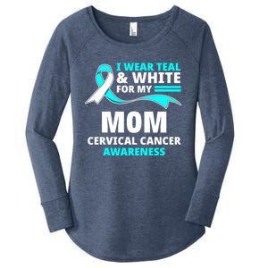 I Wear Teal And White For My Mom Cervical Cancer Awareness Gift Women's Perfect Tri Tunic Long Sleeve Shirt