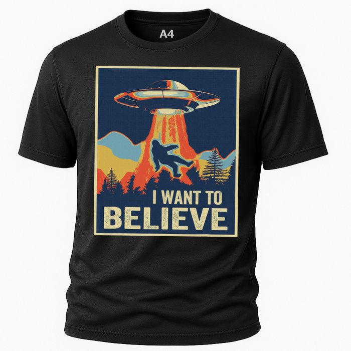 I Want To Believe Bigfoot Area 51 Alien UFO Cooling Performance Crew T-Shirt