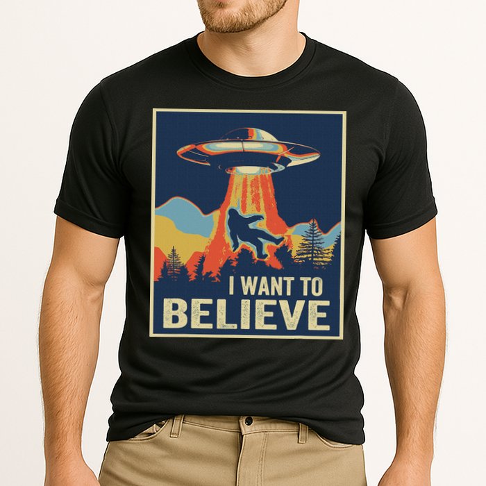 I Want To Believe Bigfoot Area 51 Alien UFO Cooling Performance Crew T-Shirt
