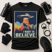 I Want To Believe Bigfoot Area 51 Alien UFO Cooling Performance Crew T-Shirt