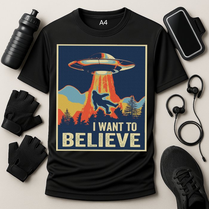 I Want To Believe Bigfoot Area 51 Alien UFO Cooling Performance Crew T-Shirt